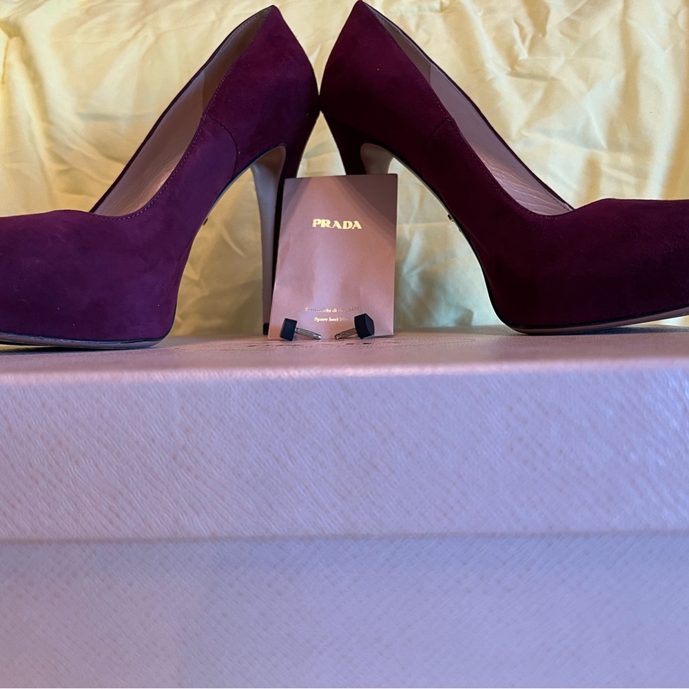 Prada Women's Deep Purple Suede Heels - Picture 2 of 14